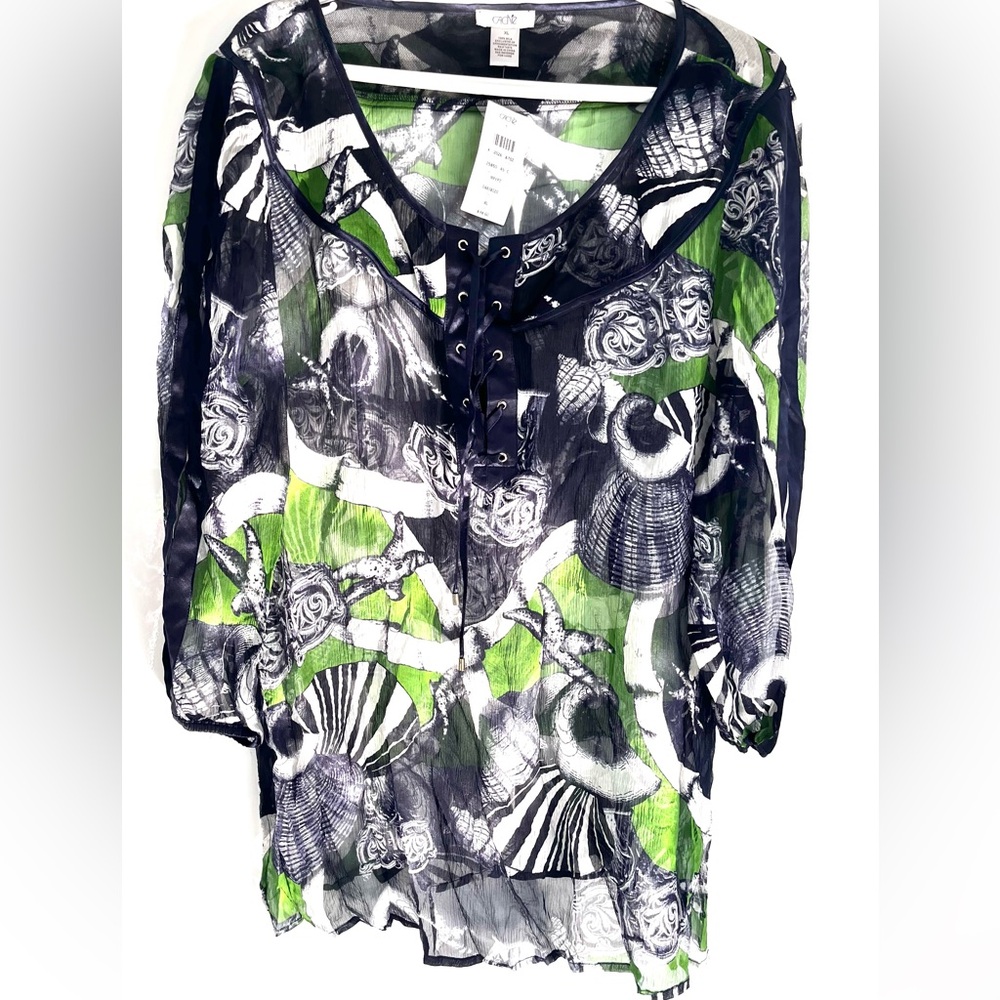 Cache Vintage Silk Sheer Seashell Pattern Blouse - NWT